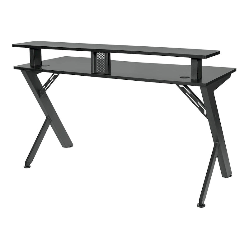 Bureau de jeu noir/rouge avec étagère pour écran, utilisateur unique, cadre en acier