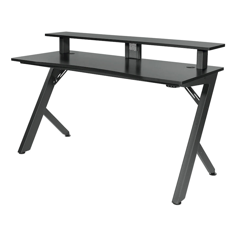 Bureau de jeu noir/rouge avec étagère pour écran, utilisateur unique, cadre en acier