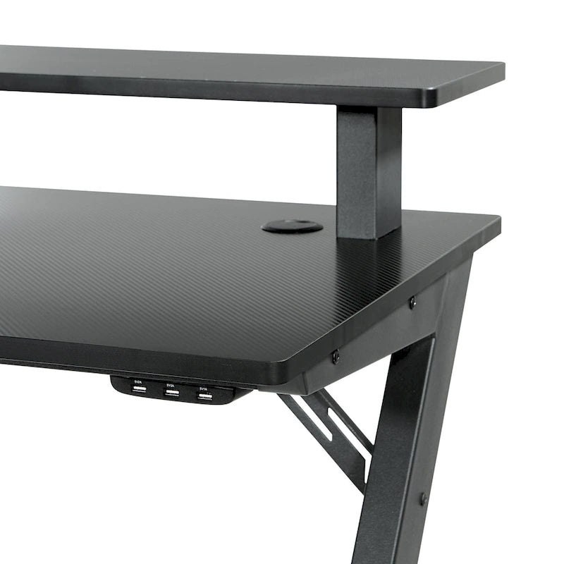 Bureau de jeu noir/rouge avec étagère pour écran, utilisateur unique, cadre en acier