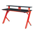 Bureau de jeu noir/rouge avec étagère pour écran, utilisateur unique, cadre en acier