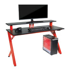 Bureau de jeu noir/rouge avec étagère pour écran, utilisateur unique, cadre en acier