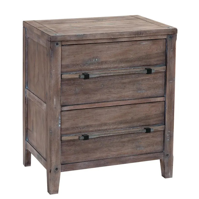 Table de chevet à 2 tiroirs, Blanc vieilli / Gris délavé, Style rustique, 1 pièce