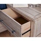 Table de chevet à 2 tiroirs, Blanc vieilli / Gris délavé, Style rustique, 1 pièce