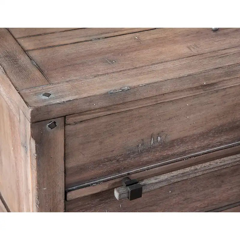 Table de chevet à 2 tiroirs, Blanc vieilli / Gris délavé, Style rustique, 1 pièce