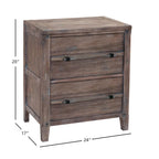 Table de chevet à 2 tiroirs, Blanc vieilli / Gris délavé, Style rustique, 1 pièce