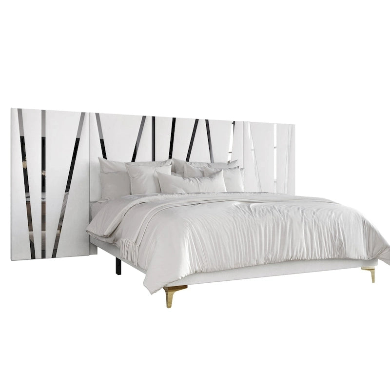 Lit panneau mural en velours blanc avec bandes acryliques, Queen/King