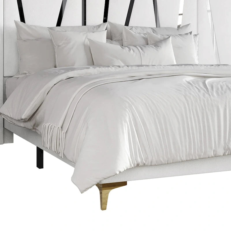 Lit panneau mural en velours blanc avec bandes acryliques, Queen/King