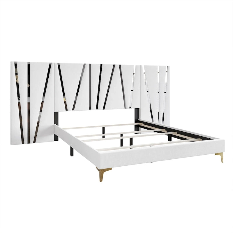 Lit panneau mural en velours blanc avec bandes acryliques, Queen/King
