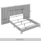Lit panneau mural en velours blanc avec bandes acryliques, Queen/King