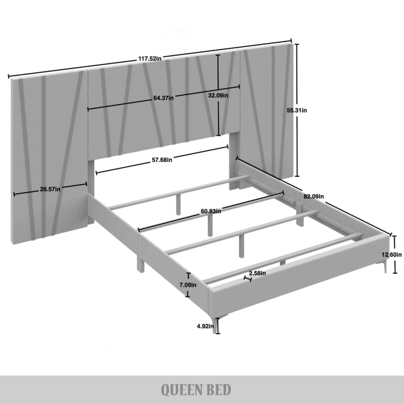 Lit panneau mural en velours blanc avec bandes acryliques, Queen/King