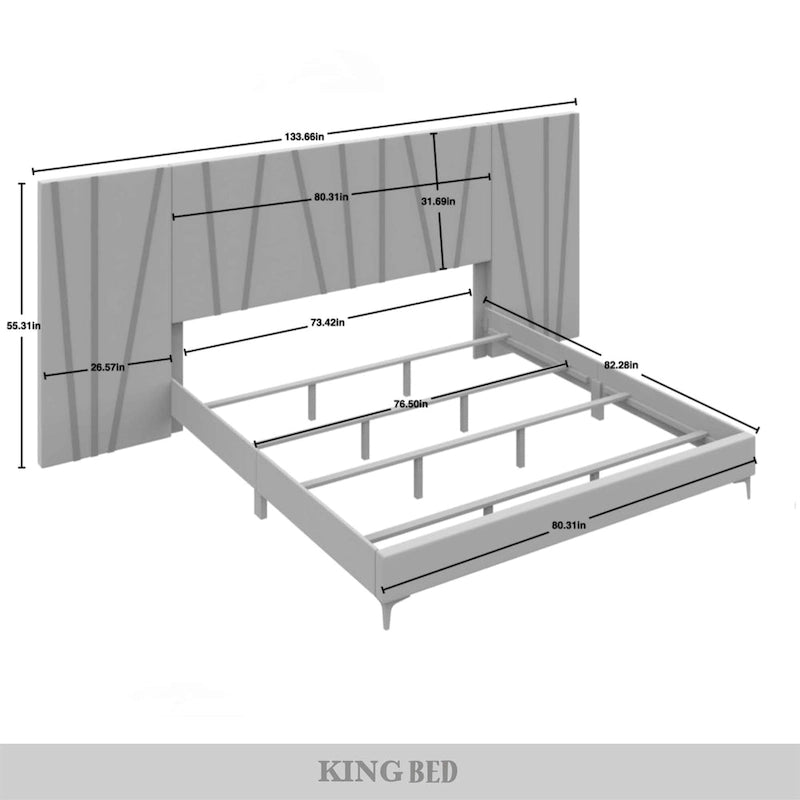 Lit panneau mural en velours blanc avec bandes acryliques, Queen/King