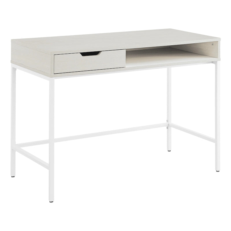 Bureau blanc/marron avec tiroir et étagère, pour une personne