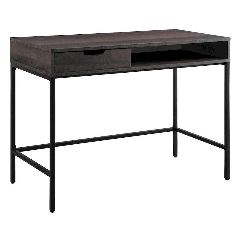 Bureau blanc/marron avec tiroir et étagère, pour une personne