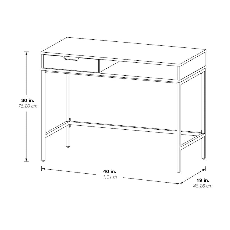 Bureau blanc/marron avec tiroir et étagère, pour une personne