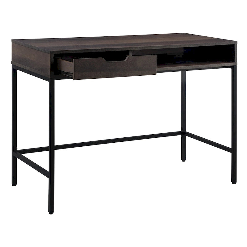 Bureau blanc/marron avec tiroir et étagère, pour une personne