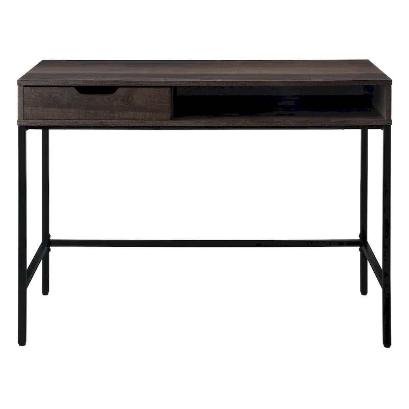 Bureau blanc/marron avec tiroir et étagère, pour une personne