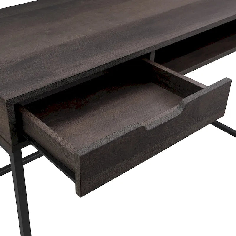 Bureau blanc/marron avec tiroir et étagère, pour une personne