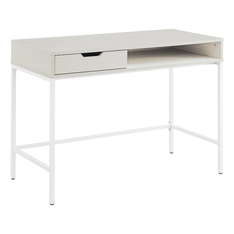 Bureau blanc/marron avec tiroir et étagère, pour une personne