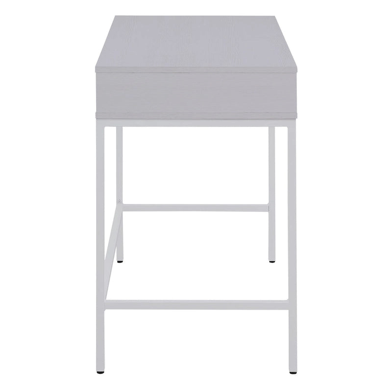 Bureau blanc/marron avec tiroir et étagère, pour une personne