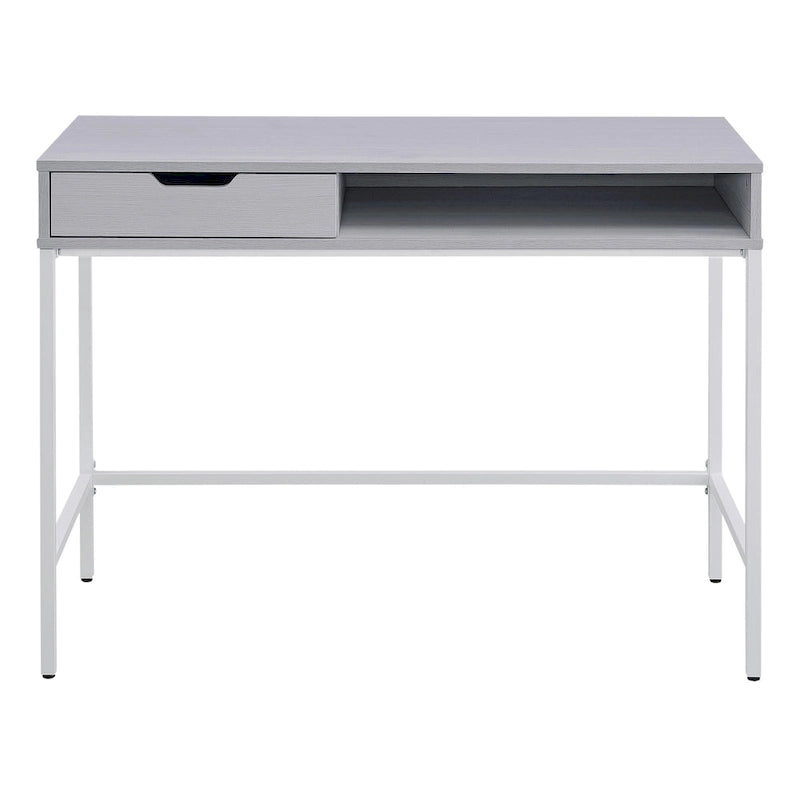 Bureau blanc/marron avec tiroir et étagère, pour une personne