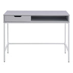 Bureau blanc/marron avec tiroir et étagère, pour une personne
