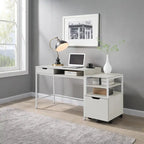 Bureau blanc/marron avec tiroir et étagère, pour une personne