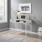 Bureau blanc/marron avec tiroir et étagère, pour une personne