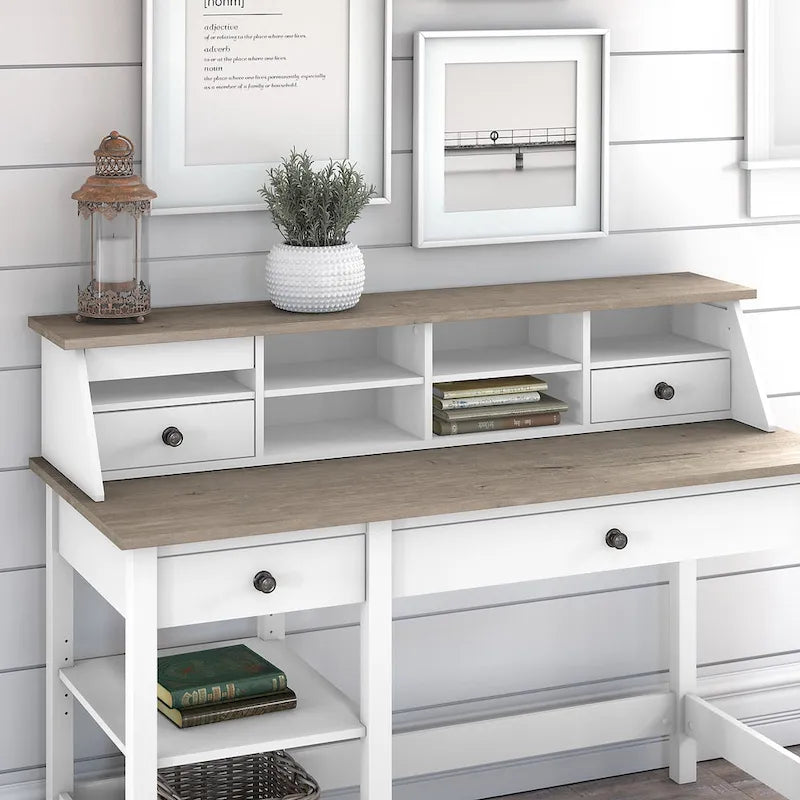 Organisateur de bureau avec 8 compartiments et tiroirs à crayons, gris shiplap/blanc pur