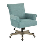 Fauteuil de bureau haut dossier en tissu avec piètement en bois, Turquoise / Bleu marine, 1 personne