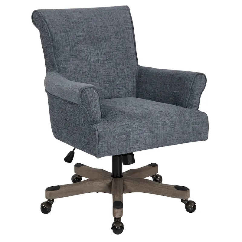 Fauteuil de bureau haut dossier en tissu avec piètement en bois, Turquoise / Bleu marine, 1 personne