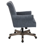 Fauteuil de bureau haut dossier en tissu avec piètement en bois, Turquoise / Bleu marine, 1 personne