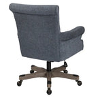 Fauteuil de bureau haut dossier en tissu avec piètement en bois, Turquoise / Bleu marine, 1 personne