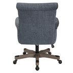 Fauteuil de bureau haut dossier en tissu avec piètement en bois, Turquoise / Bleu marine, 1 personne