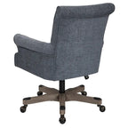 Fauteuil de bureau haut dossier en tissu avec piètement en bois, Turquoise / Bleu marine, 1 personne