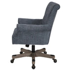 Fauteuil de bureau haut dossier en tissu avec piètement en bois, Turquoise / Bleu marine, 1 personne