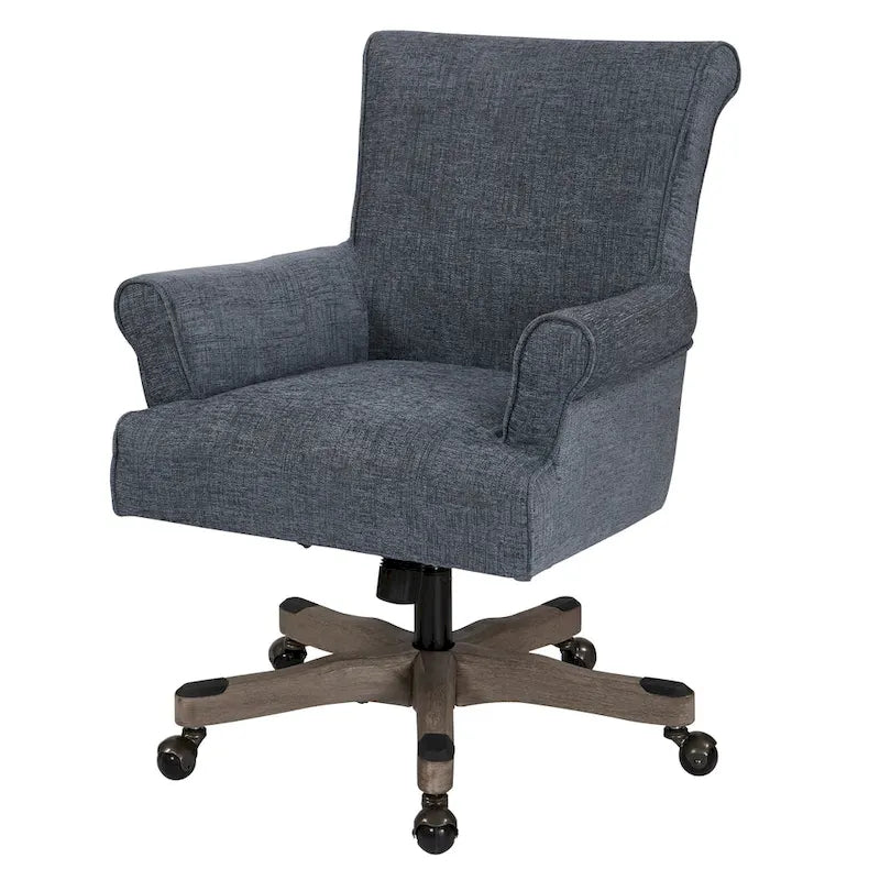 Fauteuil de bureau haut dossier en tissu avec piètement en bois, Turquoise / Bleu marine, 1 personne
