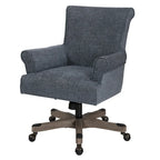Fauteuil de bureau haut dossier en tissu avec piètement en bois, Turquoise / Bleu marine, 1 personne