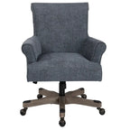 Fauteuil de bureau haut dossier en tissu avec piètement en bois, Turquoise / Bleu marine, 1 personne
