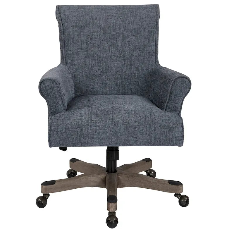 Fauteuil de bureau haut dossier en tissu avec piètement en bois, Turquoise / Bleu marine, 1 personne
