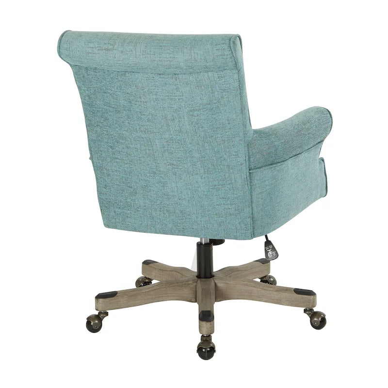 Fauteuil de bureau haut dossier en tissu avec piètement en bois, Turquoise / Bleu marine, 1 personne