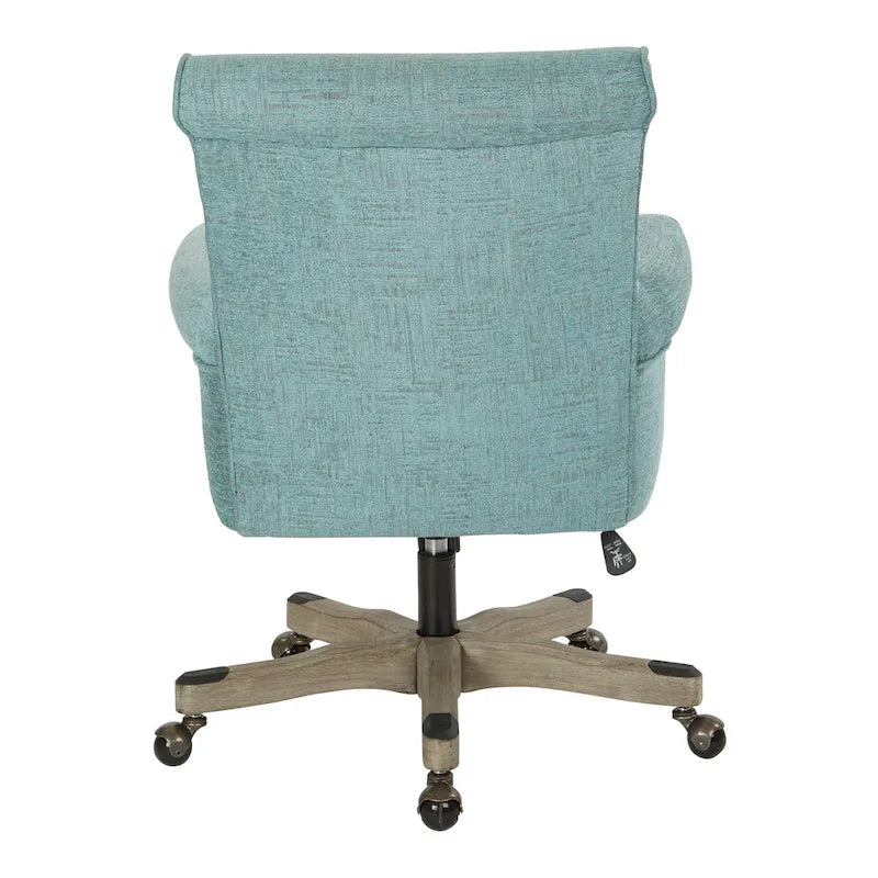 Fauteuil de bureau haut dossier en tissu avec piètement en bois, Turquoise / Bleu marine, 1 personne