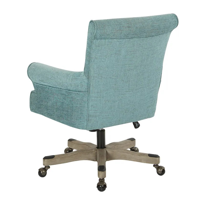 Fauteuil de bureau haut dossier en tissu avec piètement en bois, Turquoise / Bleu marine, 1 personne