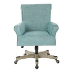 Fauteuil de bureau haut dossier en tissu avec piètement en bois, Turquoise / Bleu marine, 1 personne