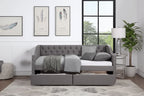 Upholstered Twin Size daybed with Two Drawers, Wood Slat Support, Gray