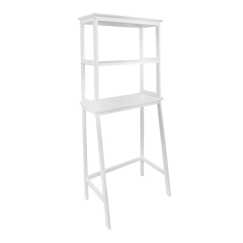 Étagère de salle de bain 2 niveaux en bois massif blanc, à placer au-dessus des toilettes
