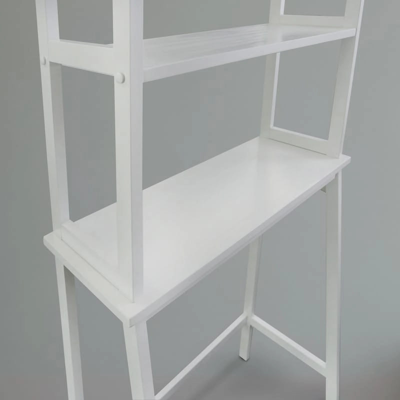 Étagère de salle de bain 2 niveaux en bois massif blanc, à placer au-dessus des toilettes