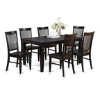 Ensemble de salle à manger 7 pièces avec table à rallonge papillon et 6 chaises, Cerisier noir / Blanc lin, 6 places