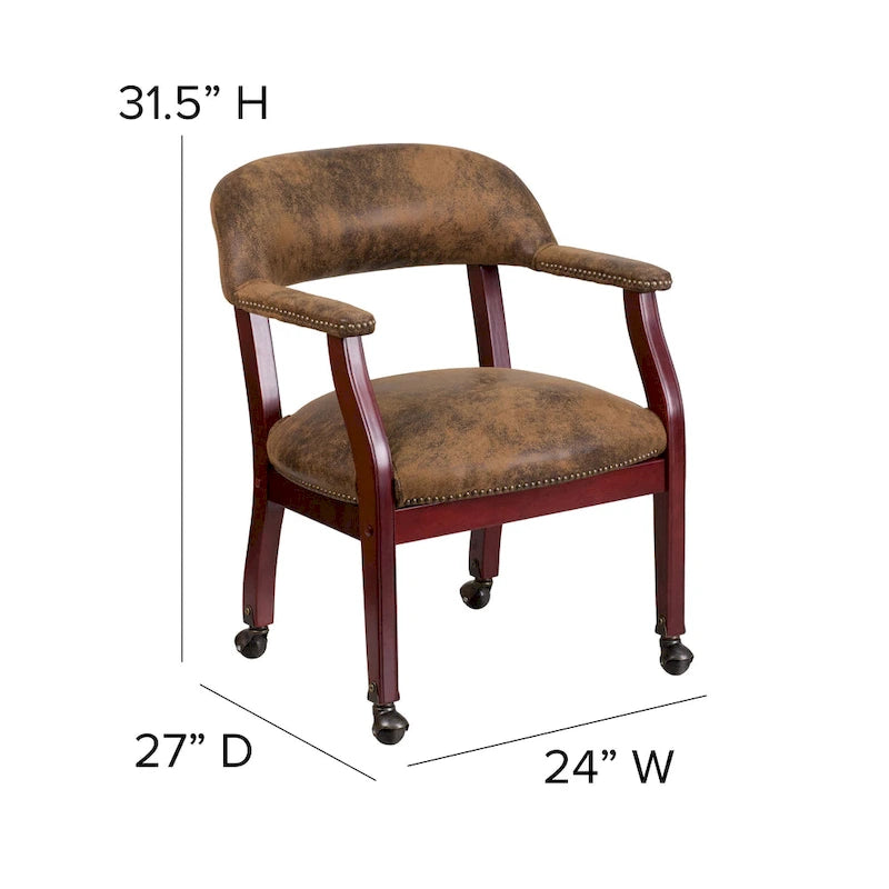 Fauteuil de capitaine traditionnel marron avec clous décoratifs et roulettes, simple