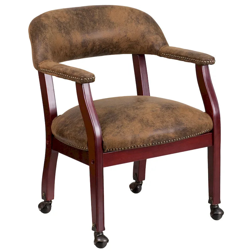 Fauteuil de capitaine traditionnel marron avec clous décoratifs et roulettes, simple