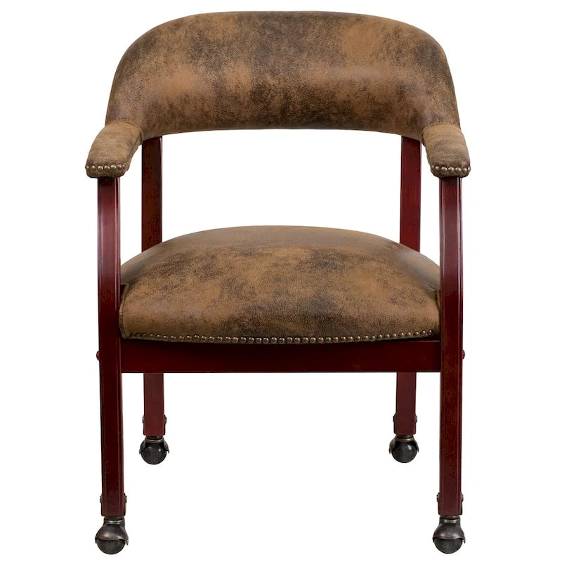 Fauteuil de capitaine traditionnel marron avec clous décoratifs et roulettes, simple